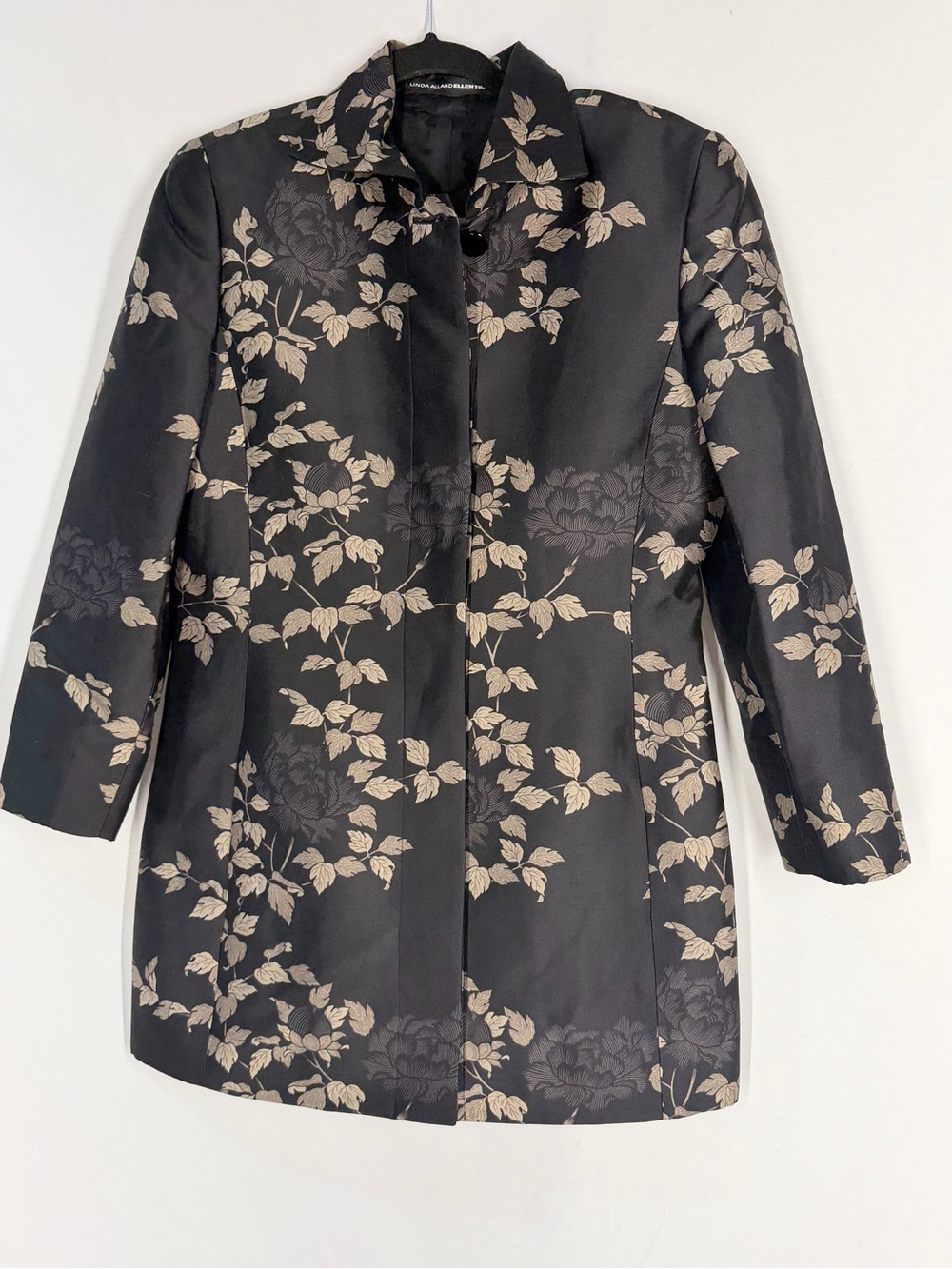 Black Floral Jacquard Long Blazer Jacket - Unbranded